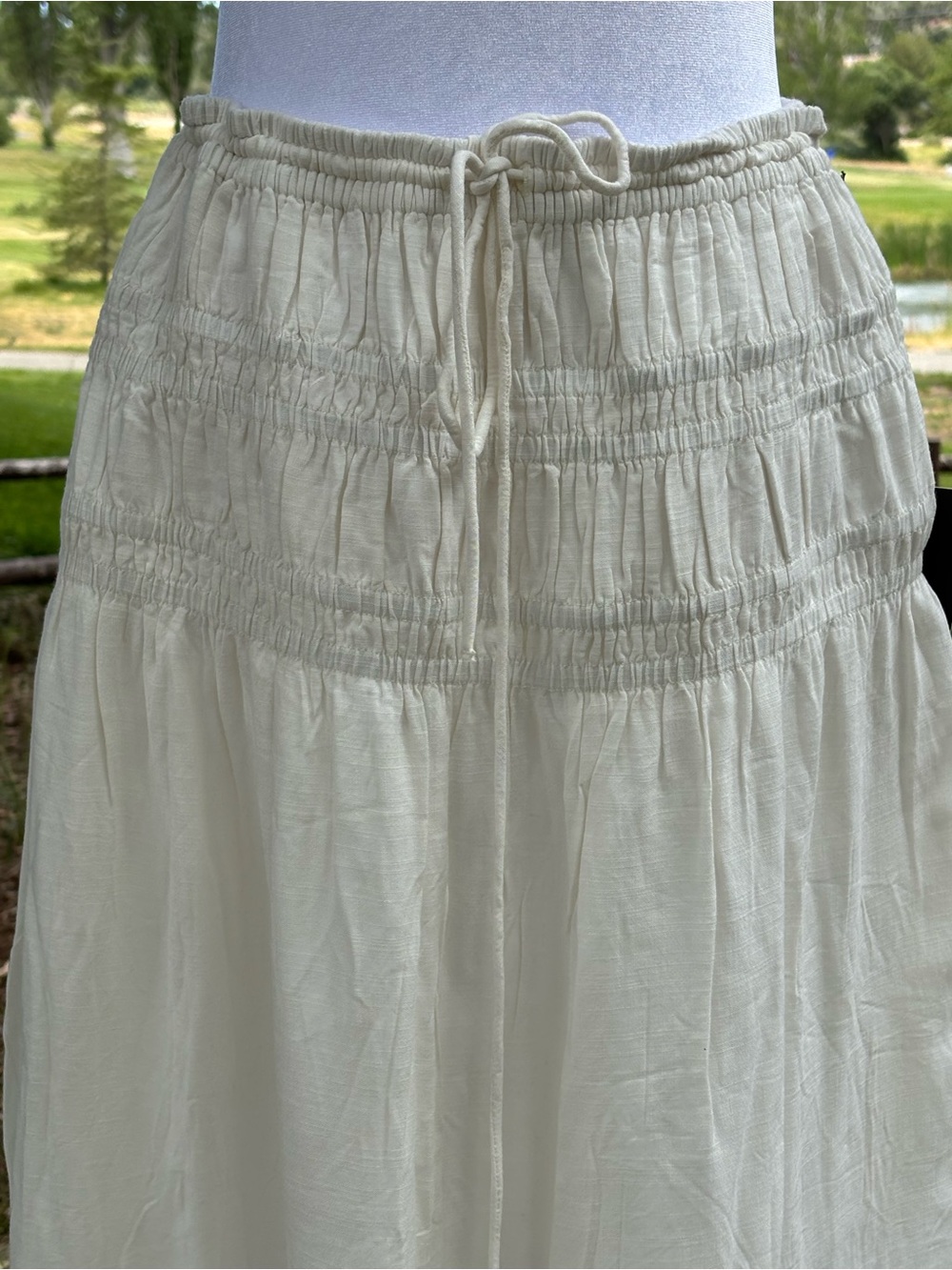 Beautiful Light cream Eyelet Maxi Skirt with Smocked Waist with short slip - Picture 5 of 9